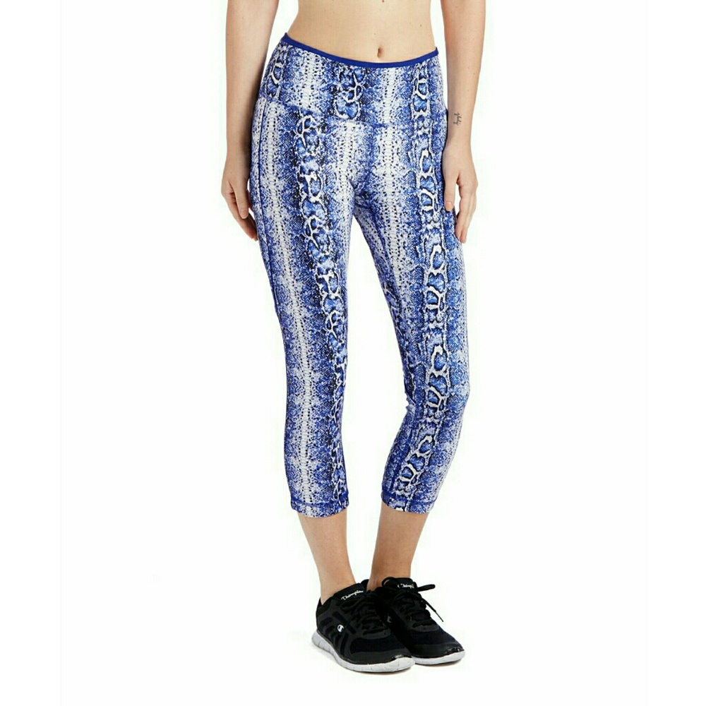 🇺🇸 ABS ALLEN SCHWARTZ Blue Snakeskin-Print Capri Leggings NWT S Stretch